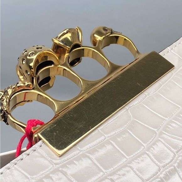 Alexander McQueen Four-Ring Knuckle Clasp Croc Embossed Leather Clutch - Picture 8 of 12